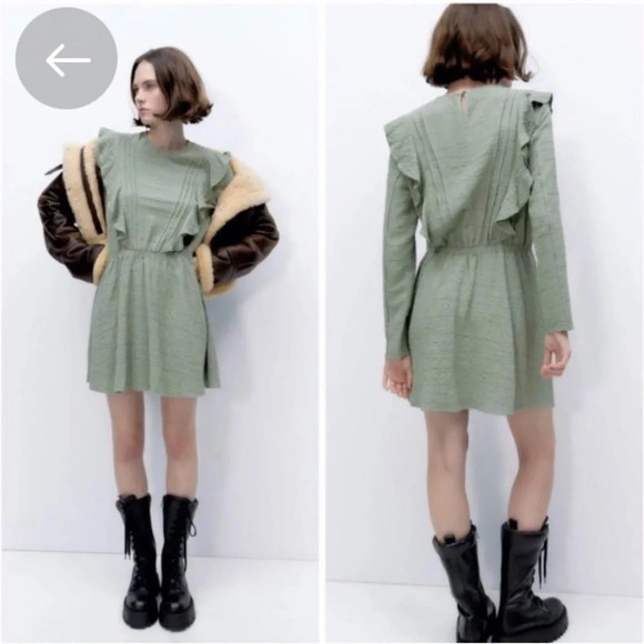 Zara Dress Sz XS Green Mini Babydoll Coquette - Picture 1 of 9